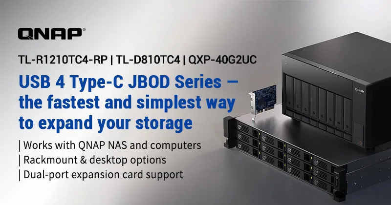 Dòng JBOD USB4 mới của QNAP với các model TL-D810TC4 và TL-R1210TC4-RP